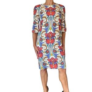 Aquilano Rimondi Viscose Multi-Color Floral Print 3/4 Sleeve Crepe Dress 4-6
